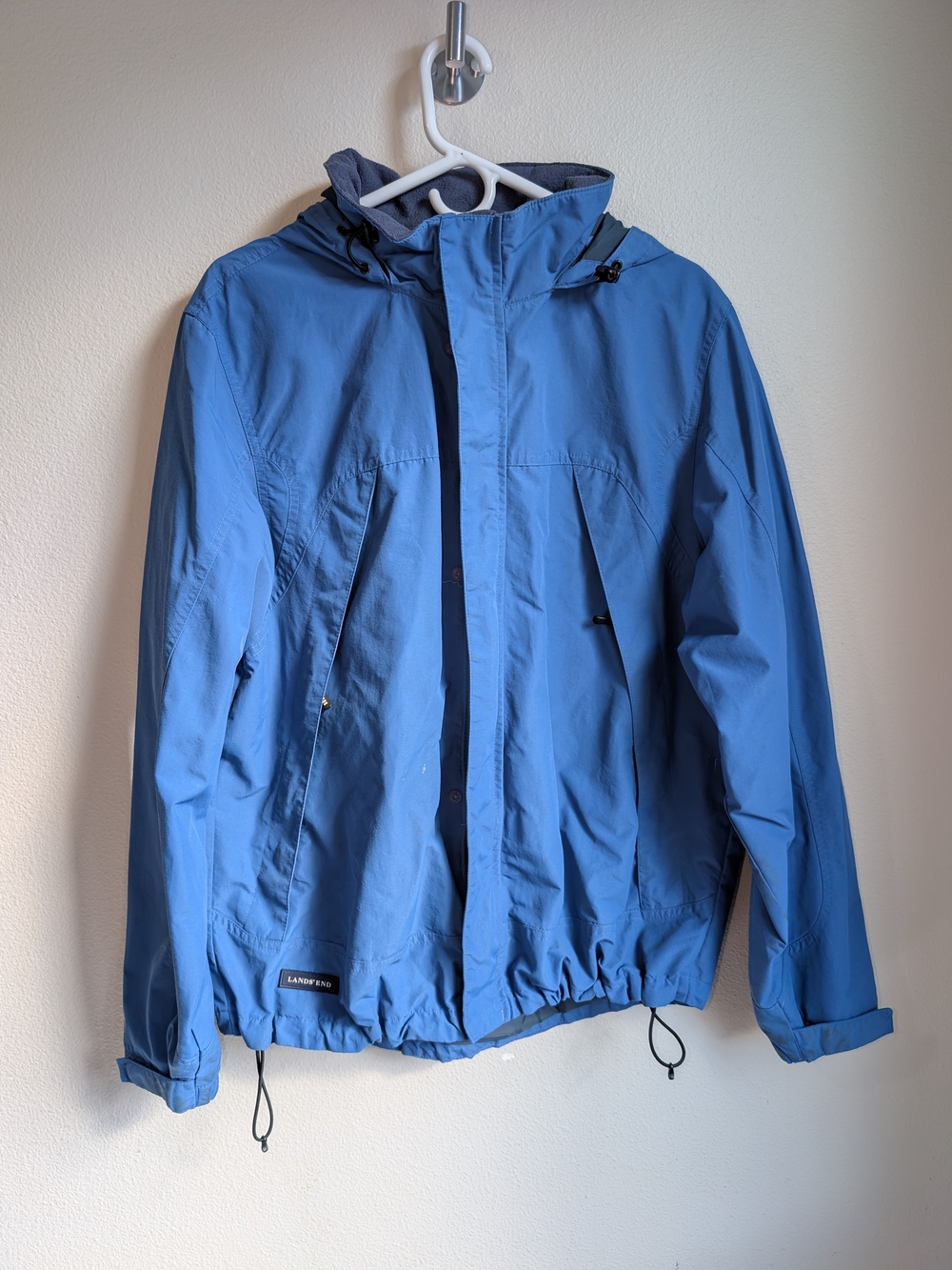 Vintage Lands' End Men's Light Blue Hooded Raincoat Size M